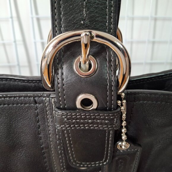 Coach "Soho" Black Soft Leather Buckle Satchel Top Handle Zippered Shoulder Bag - Picture 4 of 15